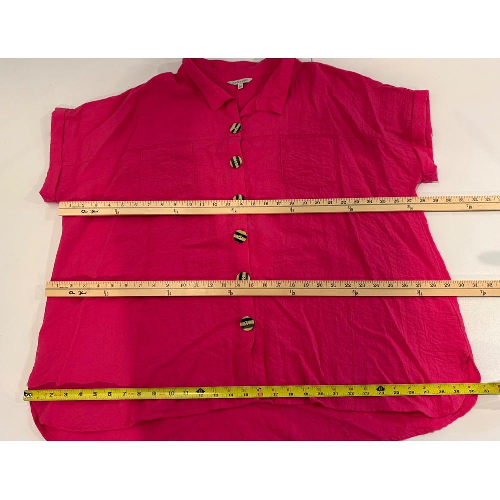 John Mark Button Up Top Women 2X Hot Pink Wired Collar Crinkle Summer Bold - Picture 7 of 8